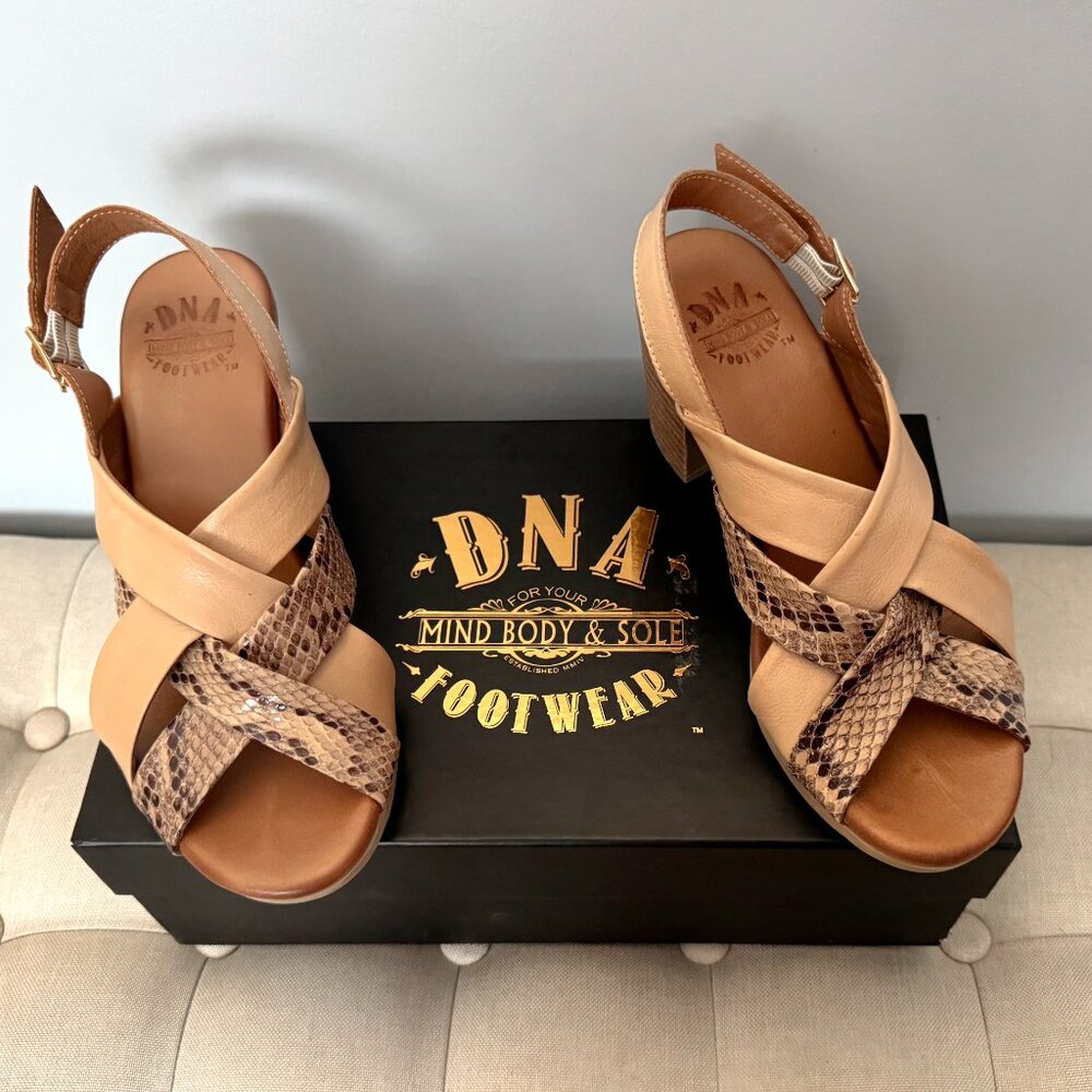 DNA Footwear Strappy Heels - Beige / Tan Snakeskin pattern sz 37